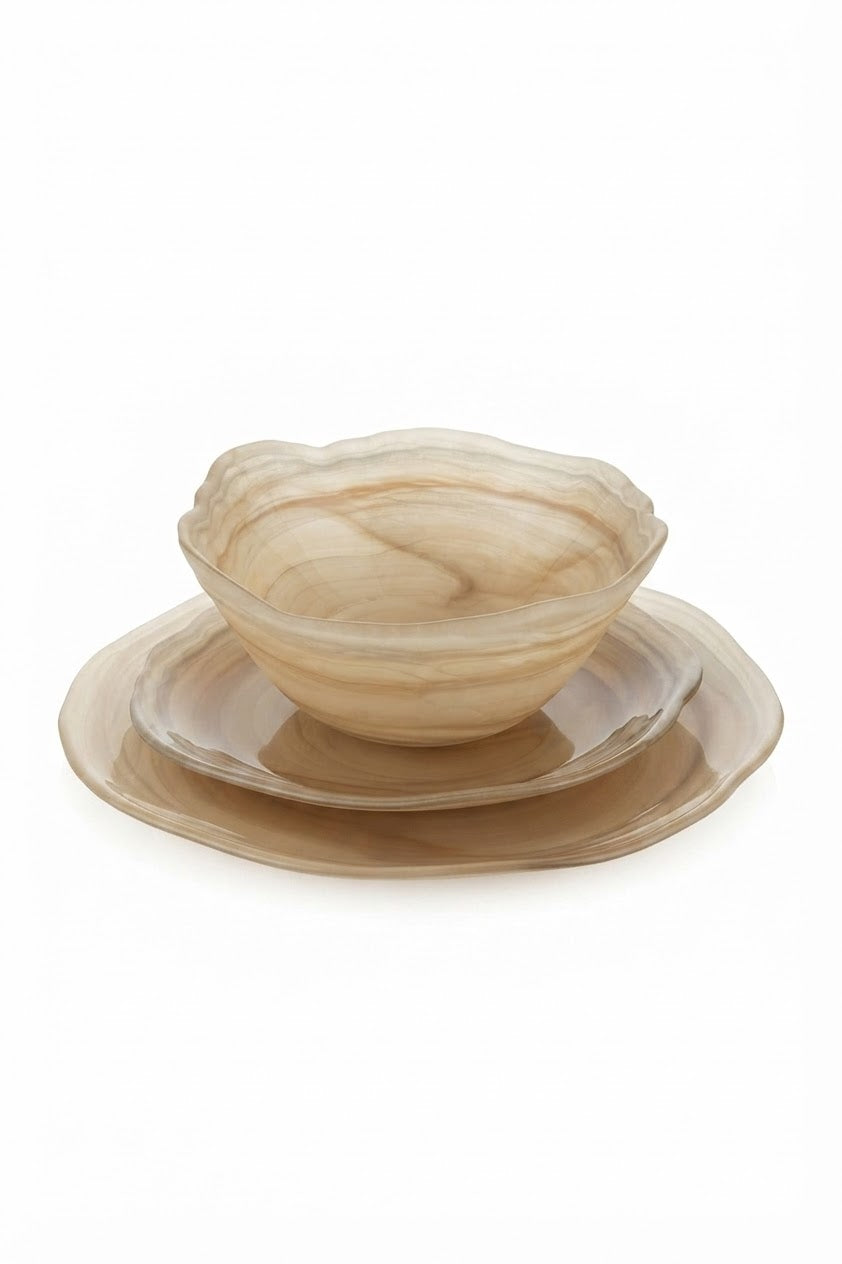 סט זכוכית צדפה 18 חלקים גוון amber